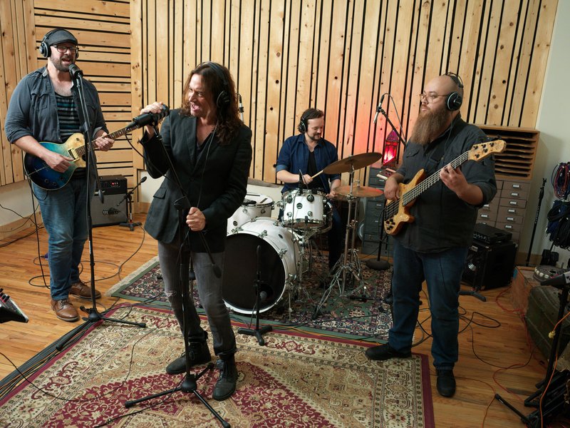 Band in recording studio with Constantine Maroulis