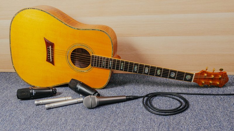 Acoustic guitar with microphones